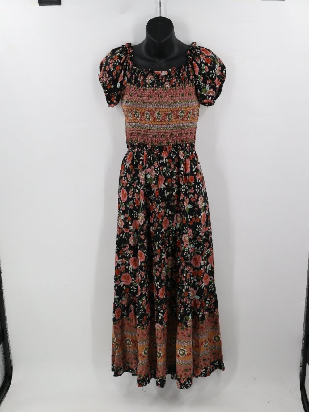 Allegra K Womens Floral Smocked Dark Floral Print Size XS Tiered Ruffle
